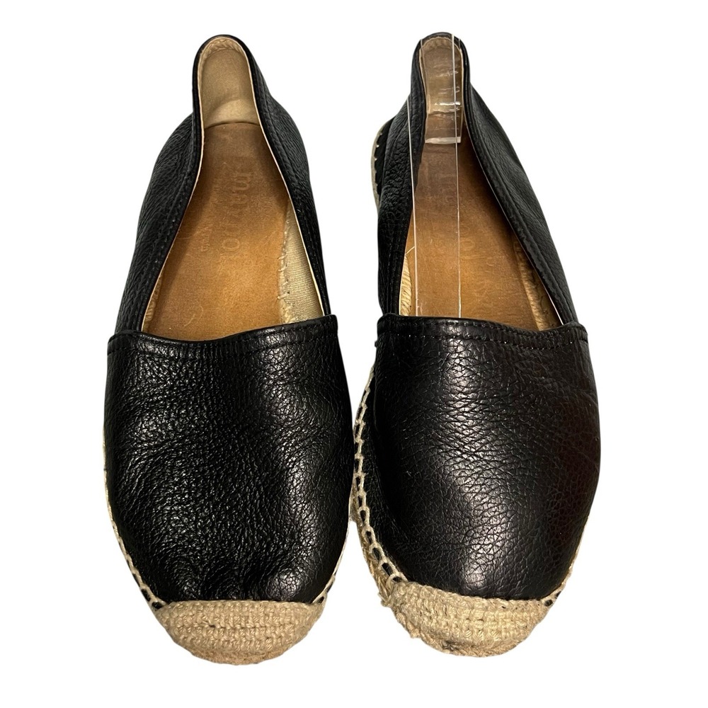 Maypol Espadrille Leather Flats Sz 38 Fits Like US 9 Black Slip On Anthropologie - Picture 2 of 8
